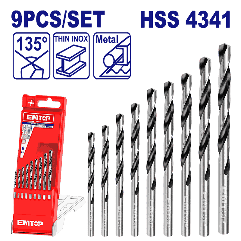 картинка Набор сверл по металлу HSS 9шт от ТМ EMTOP