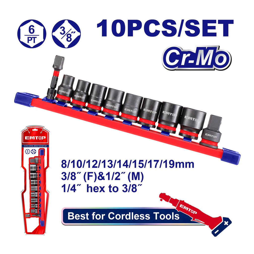 картинка Набор ударных торцевых головок 3/8" 10шт от ТМ EMTOP